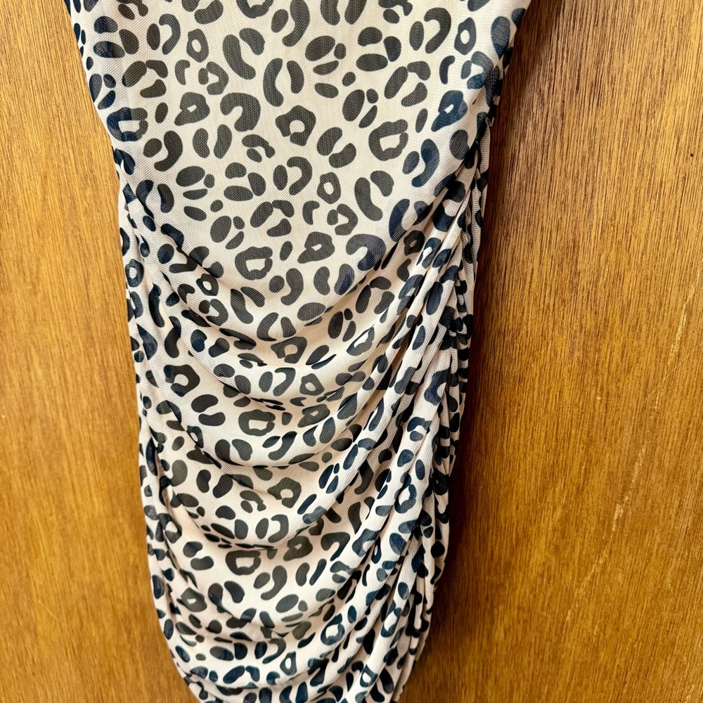 Sandy Liang Lily Leopard Print Sleeveless Ruched Mini Dress Bodycon 6 - Picture 6 of 15